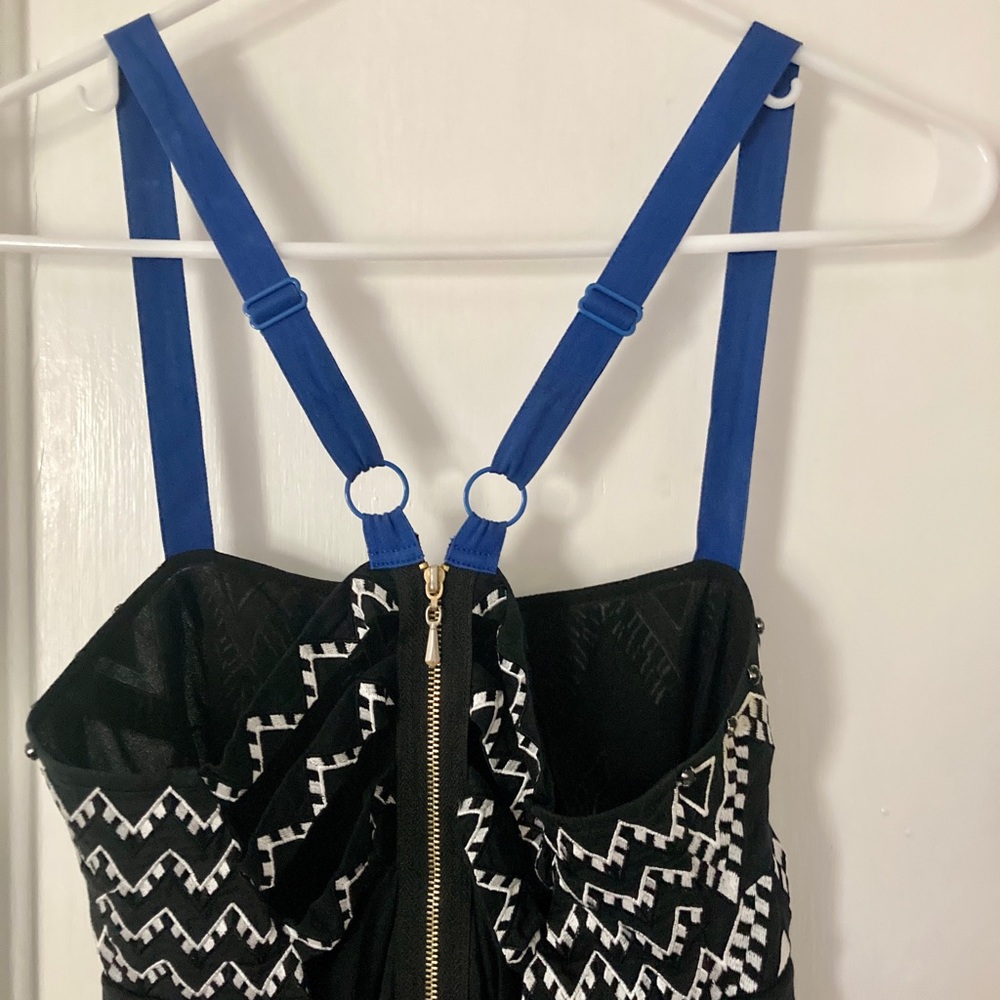 Anthropologie Black Cotton Silk Sundress with Embroidery & Blue Straps/Size 2
